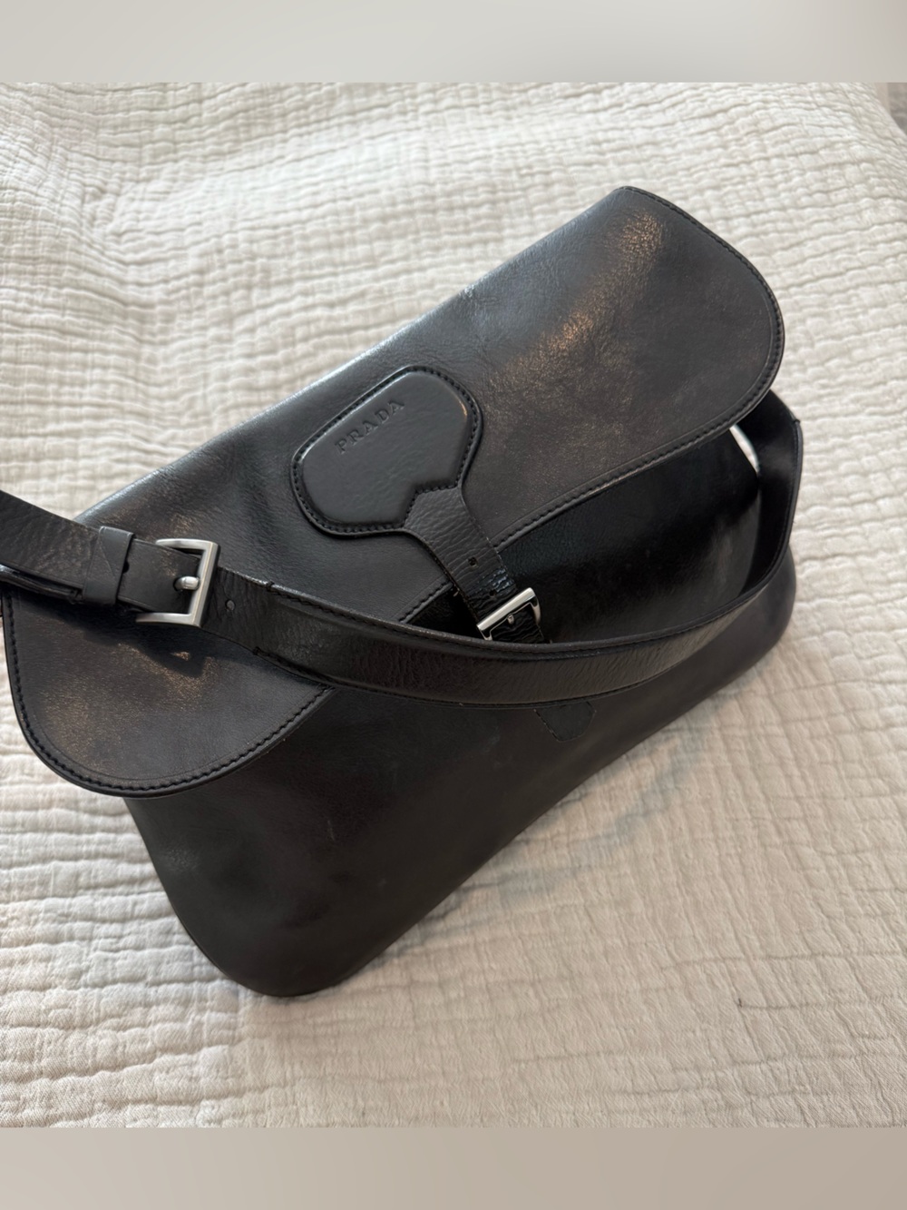 Prada Black Leather Vintage Vachetta Satchel Bag with Buckle Strap EUC 1363